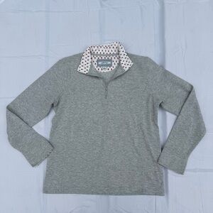 Orvis Gray Zip Up Sweater with Patterned Collar